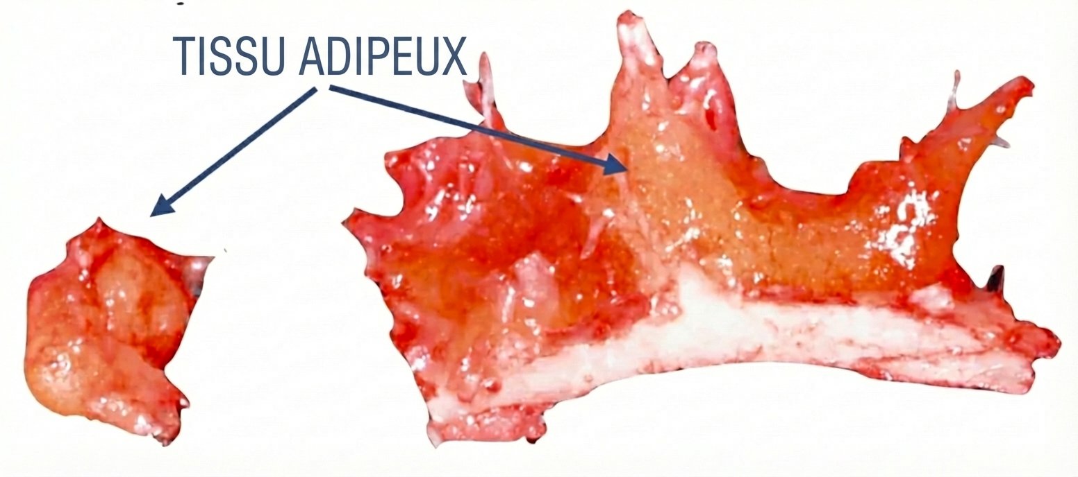 Fragment osseux avec graisse visible